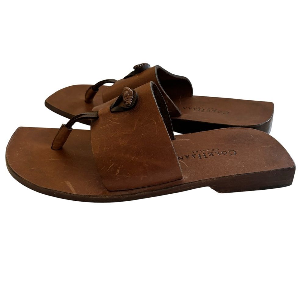 Vintage Cole Haan Country Women’s Brown Leather Toe Thong Boho Sandals 6.5B - Picture 4 of 11